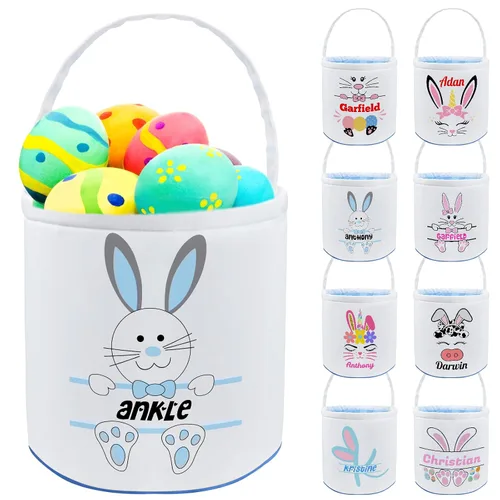 Vista 12 de Cesta de Pascua personalizada con nombre, bolsas de lona personalizadas para niños, cestas de Pascua para bebés, niños y niñas, color azul