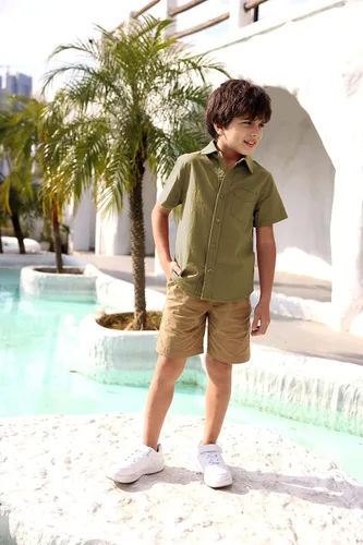 Vista 6 de Camisa de vestir de manga larga para niño, cuello clásico, con botones, de algodón liso, con bolsillo en el pecho