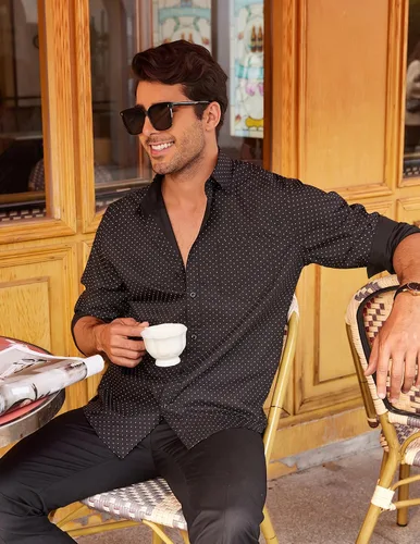 Vista 4 de COOFANDY Men's Business Dress Shirt Long Sleeve Regular Fit Shirt Casual Polka Dot Printed Button Down Shirts