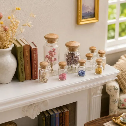 Vista 7 de LOGOFUN Botella de cristal miniatura de casa de muñecas con corcho de 24 piezas