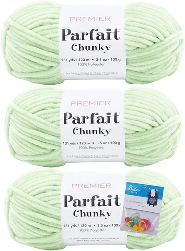 Vista 21 de Premier Yarns Parfait - Ovillo de felpilla grueso, 3.5 onzas, 6 unidades, peso súper voluminoso, paquete de 3 unidades con marcadores de puntada