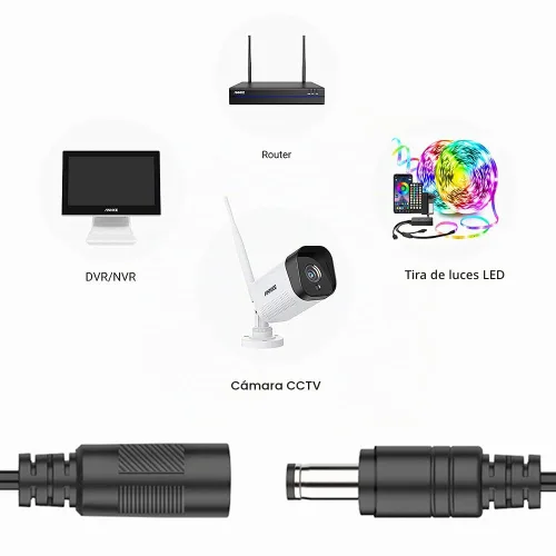 Vista 5 de Paquete de 2 cables de extensión CC de 10 pies de 0.217 in x 0.083 in, cable de extensión de alimentación universal de 12 V CC para cámara de Negro