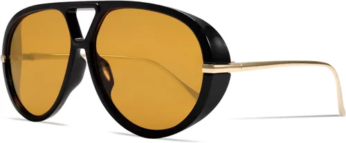Vista 11 de Lentes de sol estilo aviador retro dorados para mujeres y hombres, 2025 de metal de gran tamaño de los años 70, gafas de sol negras