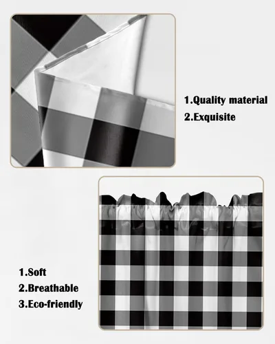 Vista 5 de Cenefas con festón a cuadros en blanco y negro para ventanas, cortinas de cocina estilo granja de 36 pulgadas de largo, juego de 2 paneles, cortinas