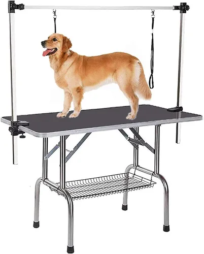 Vista 11 de Mesa profesional ajustable de aseo para mascotas de 36 pulgadas, resistente, con brazo y nariz y bandeja de malla para perros grandes, estación