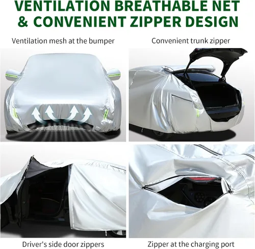 Vista 2 de TECOOM Funda de coche apta para Tesla Model 3, impermeable para todo tipo de clima, modelo 3 2017-2023 con forro polar, malla ventilada, apertura