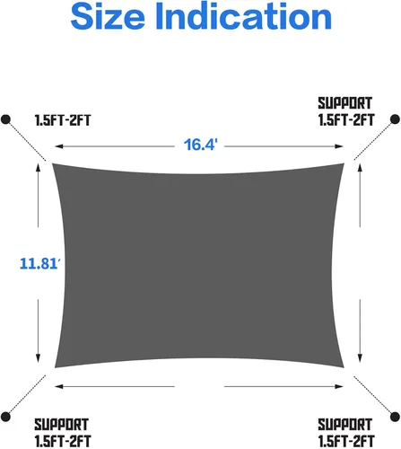Vista 2 de IFAST Toldo tipo vela rectangular de 16.4 x 11.81 pies, cubierta superior, tela resistente y duradera, impermeable, refugio para patio, jardín