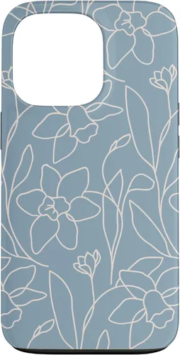 Vista 10 de Poppy Flower Line Art Modern Leaves Boho Light Blue Case for iPhone 17