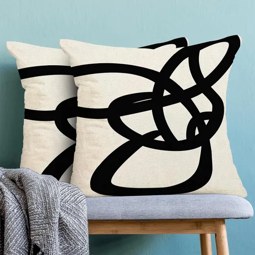 Vista 5 de Fundas de cojín en blanco y negro 16x16 Juego de 2 Fundas de cojín geométricas abstractas de arte moderno de línea Modernas estilo minimalista