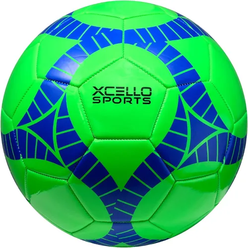 Vista 5 de Xcello Sports Balón de fútbol tamaño 4 gráficos surtidos (naranja, verde, azul marino) con bomba (paquete de 6)