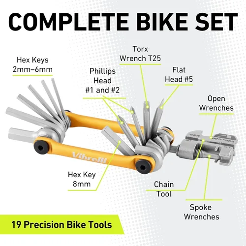 Vista 2 de Vibrelli Bike Multi Tool V19 - Con estuche de transporte - Multiherramienta para bicicletas de alto rendimiento