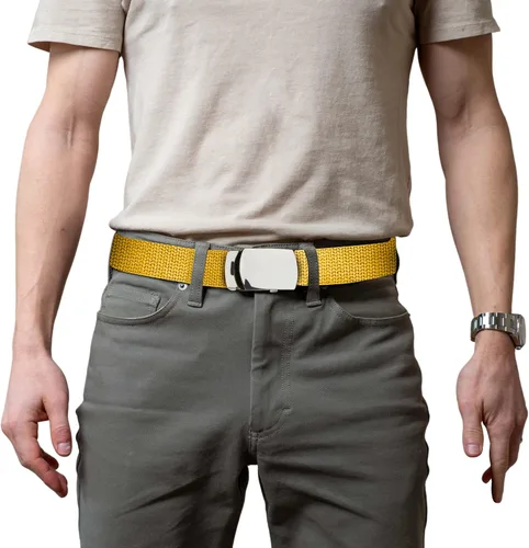 Vista 2 de Hold'Em Cinturones militares de lona para hombres, hebilla deslizante de plata pulida, resistente, ajustable