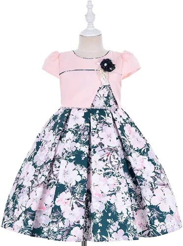 Vista 3 de Cosplay Life Elegante vestido de flores brillantes para niñas, jóvenes adultos, a la moda, con lazo, flores, fiestas de niños, festivales de 5 a 9