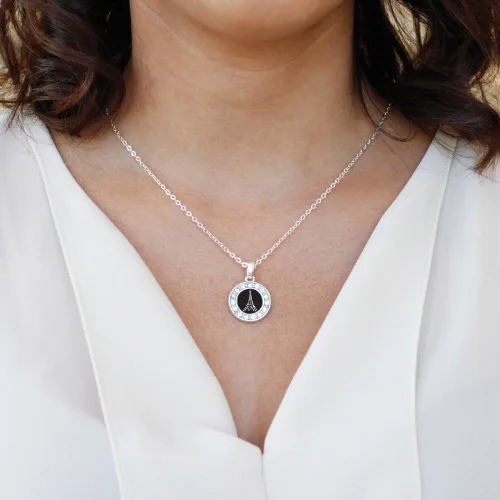Vista 3 de Inspired Silver - Collar de plata con dije circular de 18 pulgadas con joyas de circonita cúbica