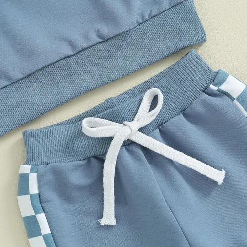 Vista 5 de LIOMENGZI Conjunto de pantalones para bebés y niños, sudadera larga con capucha y bloques de color, conjunto de ropa para otoño e invierno
