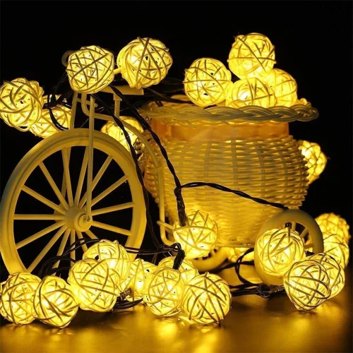 Vista 5 de Luces solares de bola de ratán, 30 LED, 20 pies, impermeables, luces de jardín para paisaje, patio, decoración de boda (blanco cálido)