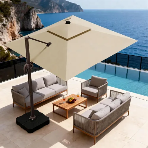 Vista 79 de Sombrilla de 10 x 13 pies para exteriores, sombrilla grande rectangular con viga voladiza, resistente, con rotación de 360°, sombrilla con Beige