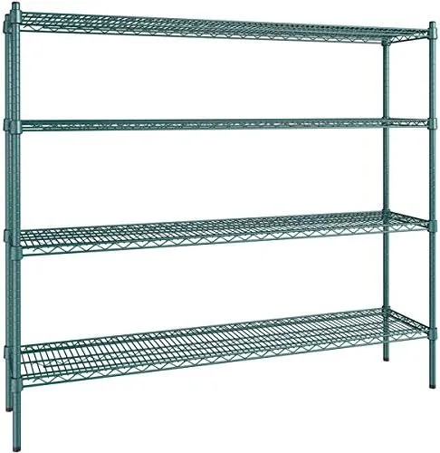 Vista 363 de Kit de 4 estantes de epoxi verde NSF de 21 x 72 pulgadas con postes de 86 pulgadas, estantería de almacenamiento resistente, kit de estantería