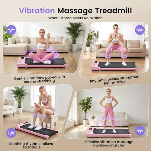 Vista 3 de Pink Walking Pad with Vibration Plate: Under Desk Treadmill with Incline