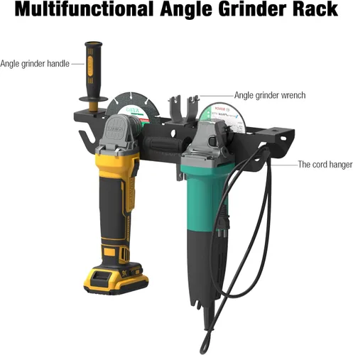 Vista 5 de UNITEDPOWER Soporte de amoladora angular - Estante de almacenamiento/soporte de 4 bahías con colgador de cable, soporte de montaje en pared