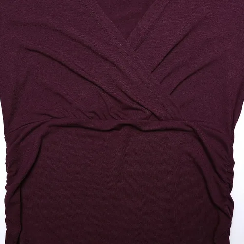 Vista 4 de Camisa de maternidad de manga larga con cuello en V cruzado, camiseta de lactancia cruzada