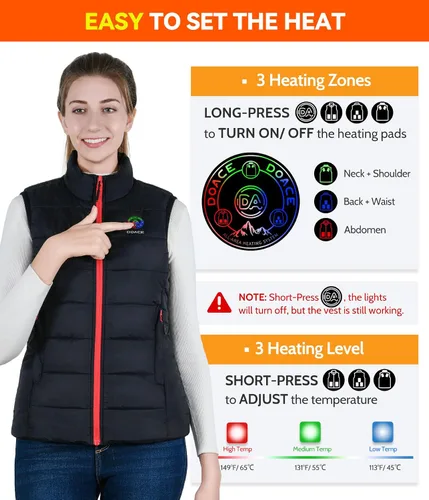 Vista 3 de DOACE Chaleco térmico mejorado para hombres y mujeres, chaleco de calefacción eléctrica inteligente, chaqueta térmica ligera (batería no incluida)