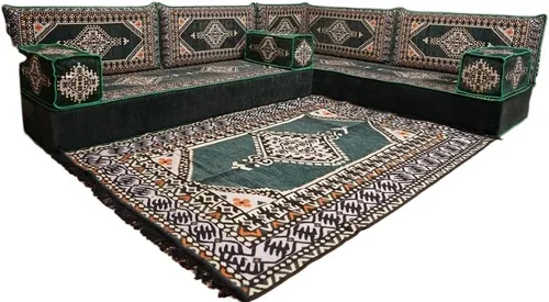 Vista 56 de arabicsofa Juego de asientos Jalsa en forma de L – Majlis árabe hecho a mano con almohadas de respaldo