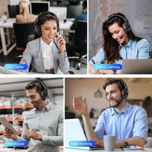 Vista 8 de EKSA Auriculares Bluetooth con micrófono y dongle USB, 30 horas de tiempo de conversación y rango de 33 pies, micrófono con cancelación de ruido