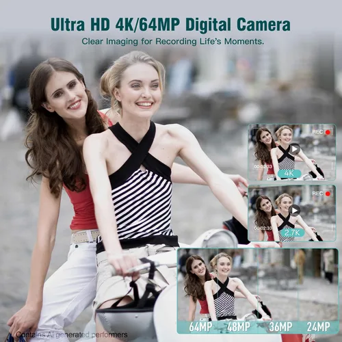 Vista 2 de Fansbe Smart Cámara digital, cámara de vlogging 4K con 64 MP, cámaras digitales apuntar y disparar con zoom de 18X, antivibración, dial de modo