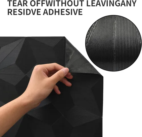 Vista 8 de Papel tapiz 3D para despegar y pegar, papel tapiz negro, papel adhesivo de vinilo de 15.7 x 118 pulgadas y papel de pared extraíble, papel tapiz