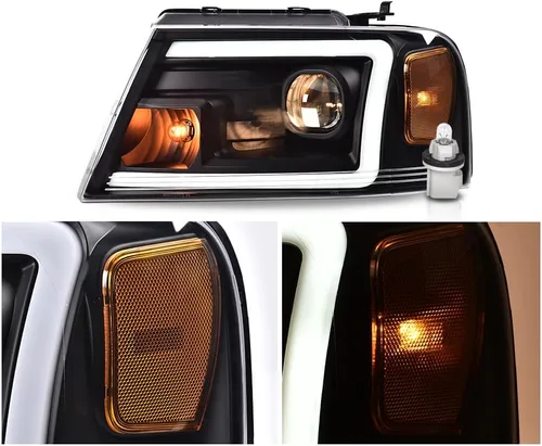 Vista 6 de G-PLUS - Par de faros delanteros led para circulación diurna, lente transparente, carcasa negra, reflector ámbar