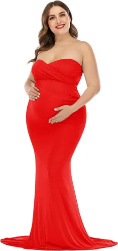 Vista 2 de ZIUMUDY Vestido ajustado elegante de maternidad sin tirantes tubo maxi fotografía baby shower vestido
