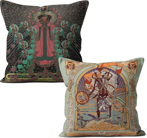 Vista 4 de Juego de fundas de almohada de decoración egipcia, 2 piezas de 18 x 18 pulgadas, funda de almohada de jeroglíficos egipcios antiguos, decoración