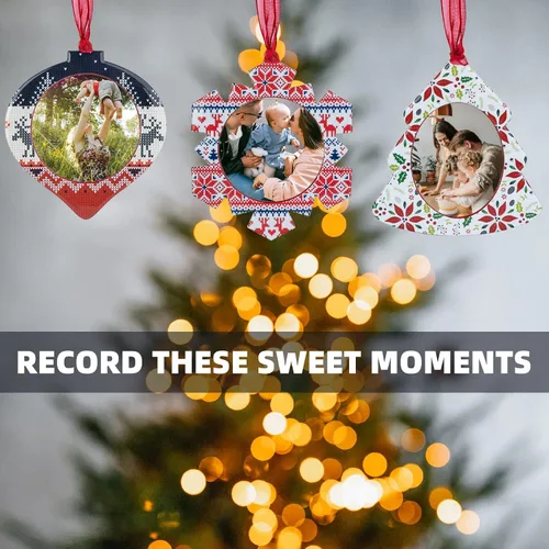 Vista 8 de GUOER Juego de 3 piezas de adornos de marcos de fotos de copo de nieve para árbol de Navidad, regalo conmemorativo navideño, decoración del hogar