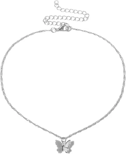 Vista 3 de Juego de collar de mariposa y pendientes de cadena con colgante de aro para mujer y niña