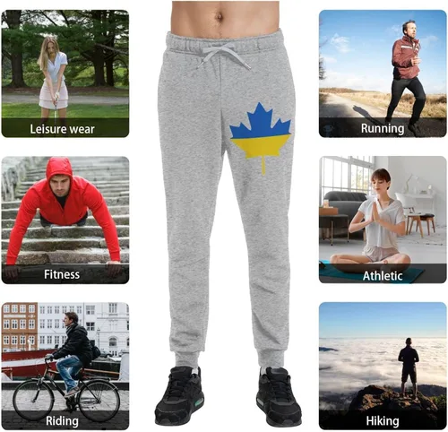 Vista 5 de Ukraine Flag Canada Maple Leaf Men's Casual Yoga Sweatpants Workout Athletic Elastic Waist Pants Outdoor Jogger Pants Black