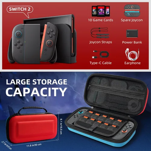 Vista 45 de TiMOVO Carrying Case for Nintendo Switch 2 (2025), Large Capacity Protective Hard Shell Portable Travel Case Pouch for Switch 2, with 10 Game Card