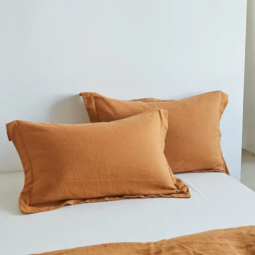 Vista 11 de Simple&Opulence Juego de 2 fundas de almohada 100% lino tamaño Queen, fundas de almohada clásicas azules con cierre superpuesto, protectores