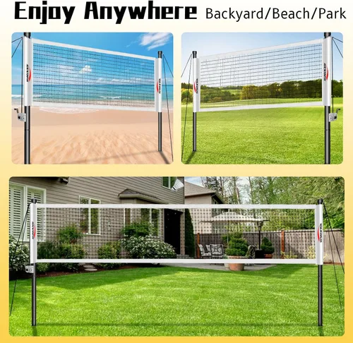 Vista 5 de Portable Badminton Set, Heavy-Duty Outdoor Net with 4 Rackets, 3 Shuttlecocks & Boundary Line for Backyard Lawn Beach Family Games Blanco