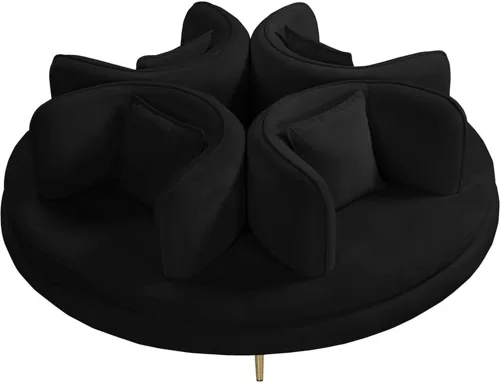Vista 4 de Pemberly Row Sofá Roundabout negro contemporáneo de terciopelo con patas de hierro en negro