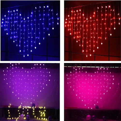 Vista 9 de OSALADI Luces de cortina LED: luces de cortina en forma de corazón, luces de cascada, para telón de fondo, para dormitorio (luz roja)