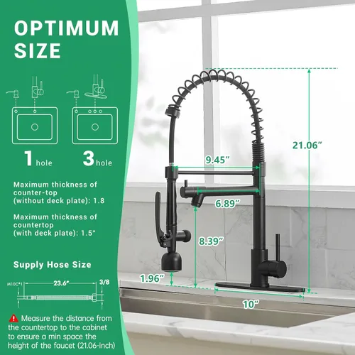 Vista 6 de Fapully - Grifos de cocina comerciales con rociador extraíble negro mate LED de una sola manija para fregadero de cocina, grifo de cocina