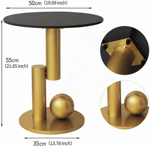 Vista 3 de Mesa auxiliar con parte superior de mármol, mesa auxiliar de metal dorado, mesa auxiliar moderna para sofá, mesa auxiliar redonda de café para sofá