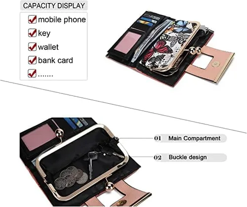 Vista 4 de Cartera de cuero para mujer de gran capacidad, cartera larga de gran capacidad, con ranuras para 10 tarjetas y clips, y billetera cero con hebilla