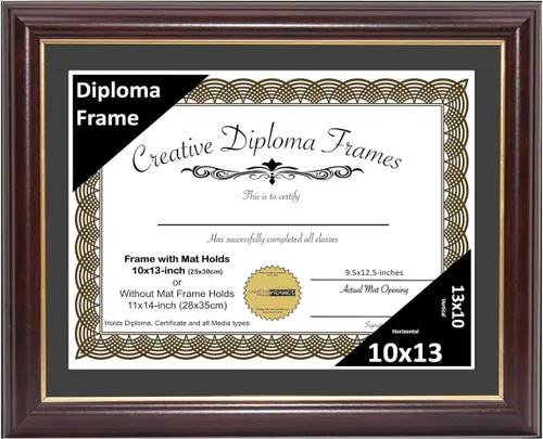 Vista 49 de Creative Picture Frames Marco para Diploma de Caoba con Borde Dorado de 12x16 pulgadas con Vidrio y Paspartú Negro y Colgadores de Pared Instalados