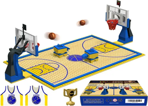 Vista 9 de Juguete educativo de bloques de construcción, placas base de cancha de baloncesto y juegos de 2 soportes de baloncesto ladrillos de construcción
