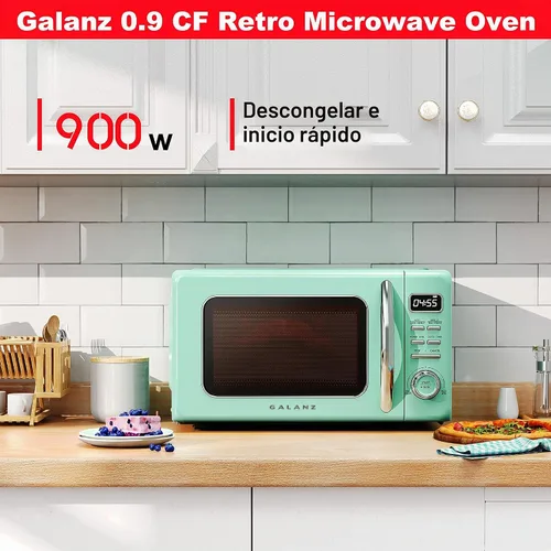 Vista 2 de Galanz - Horno microondas retro GLCMKZ09GNR09, funciones de cocción y recalentamiento automáticos, descongelación e inicio rápido, fácil limpieza