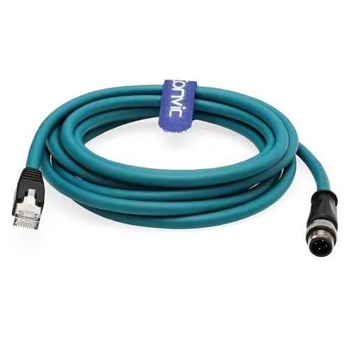 Vista 4 de Cable de red para cámara industrial Cognex de 4 pines M12 de 4 pines a RJ45, cables blindados CAT5e (azul, 1M)