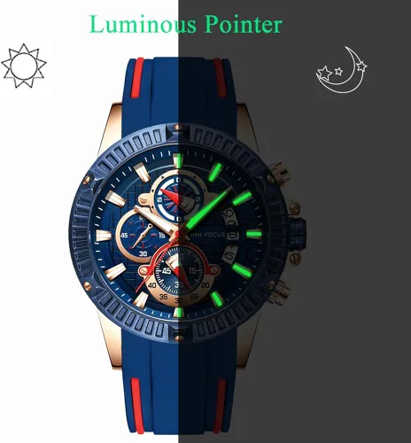 Vista 6 de MF MINIFOCUS - Reloj para hombre resistente al agua con cronógrafo reloj análogo de cuarzo color azul y correa de silicona moderna