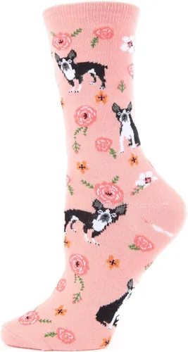 Vista 3 de MeMoi Calcetines novedosos de Bulldog Francés y Rosas Rayan Blend Crew Caverna azul